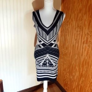 Peach Puff Knit Geometric Design Form Fitting Dress